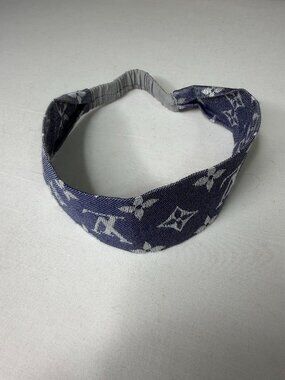 Curated Crowns Upcycled Louis Vuitton Monogram Scarf Headband Navy Gray